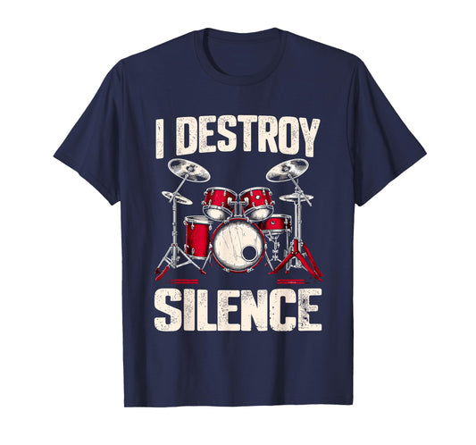 Drummer I Destroy Silence Drum T-Shirt, Small, Black