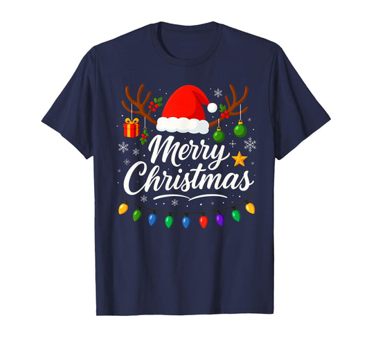Family Merry Christmas Red Santa Hat Reindeer Xmas Men Women T-Shirt