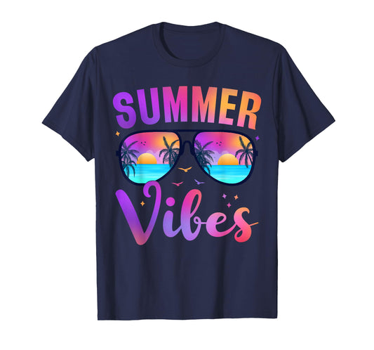 Summer Vibes Palm Sunglasses 70's Beach Life Retro Summer T-Shirt