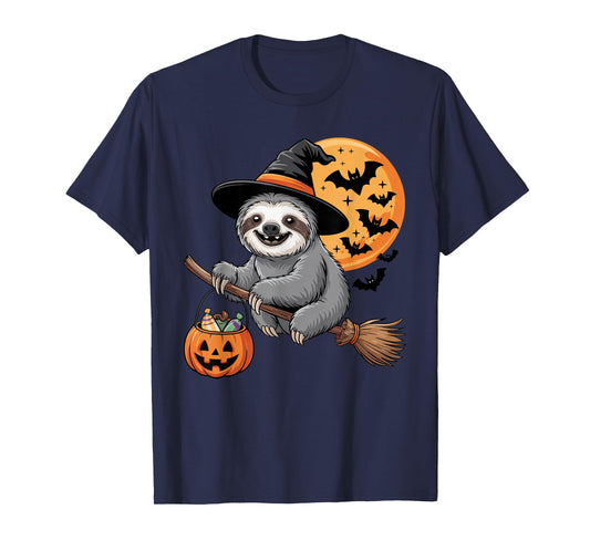 Cute Sloth Witch with Jack-O-Lantern Pumpkin Halloween T-Shirt