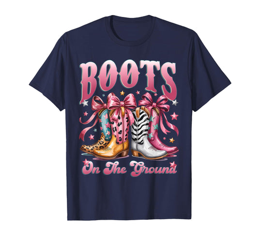 Boot Cowboy Western Cowgirl Pink Leopard Boots on the ground T-Shirt