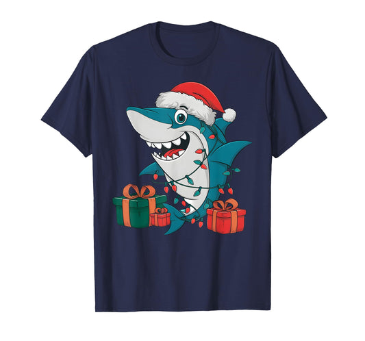 Xmas Lighting Santa Hat Shark Christmas T-Shirt
