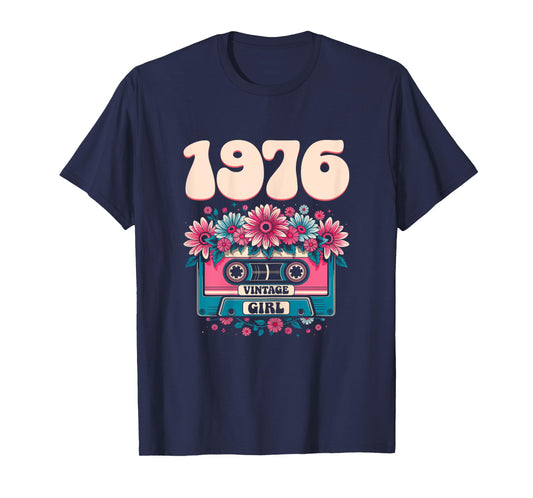 1976 Vintage Birthday Retro Flowers Woman 50th Birthday 1976 T-Shirt