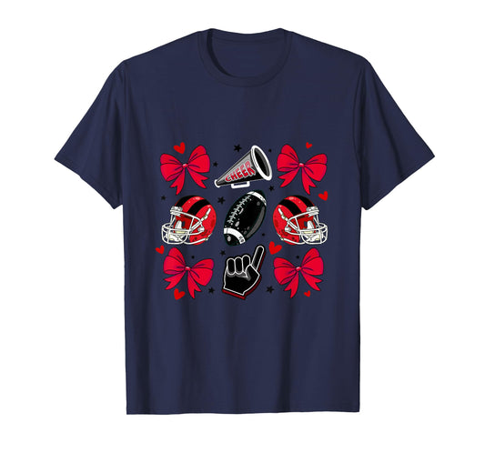 Football Cheer Mom Sister Coquette Bow Game Day Red Black T-Shirt