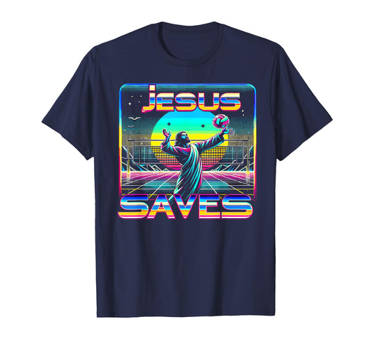 80s Vaporwave Jesus Saves Volleyball T-Shirt