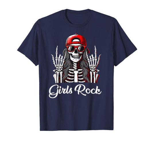 Girls Rock, Rock'n Roll Girl, Skeleton Rocker Cool Punk Rock T-Shirt