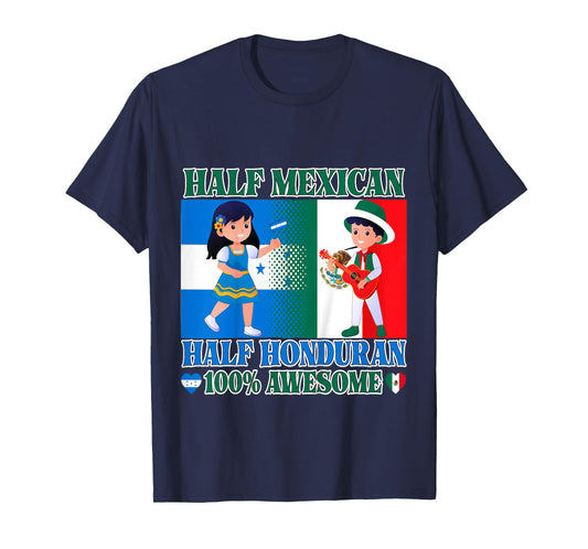 Kids Half Mexican Half Honduran Mexico Flag Root Toddler Girl Boy T-Shirt