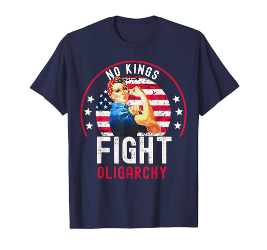 Vintage No Kings Fight Oligarchy Woman's Girl America Flag T-Shirt