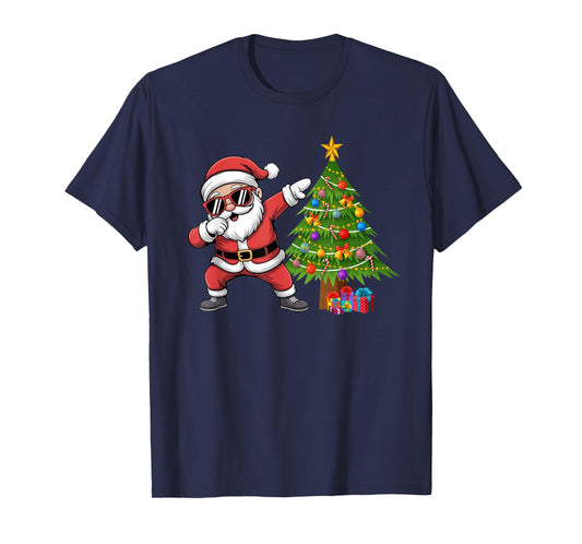 Dabbing Santa Claus Under The Xmas Tree Girls Boys Xmas Dab T-Shirt