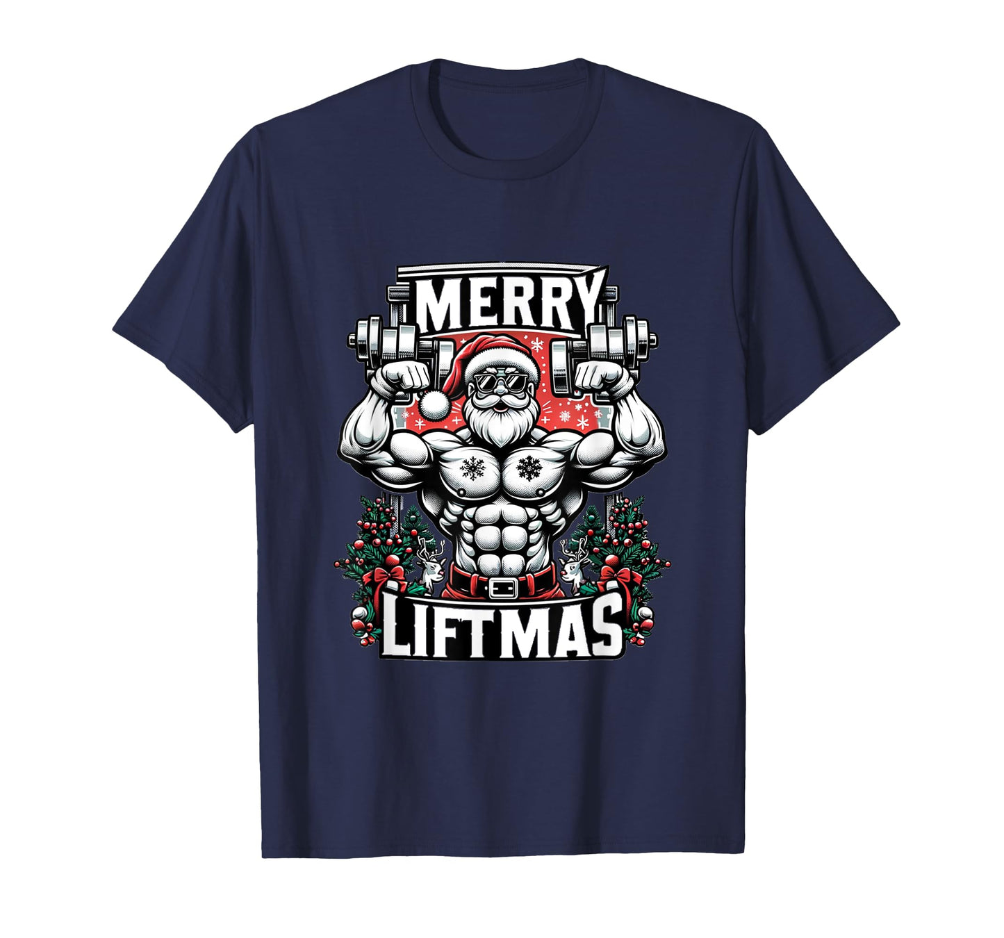 Merry Liftmas Christmas Fitness Madness Gym Santa Deadlift T-Shirt