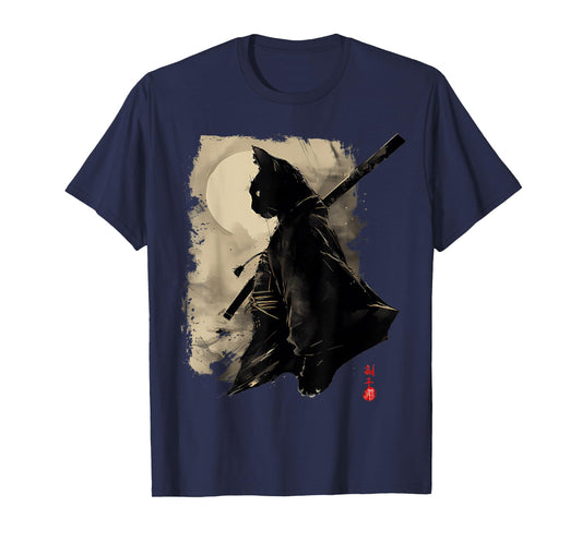 Japanese Samurai Cat Vintage Graphic Cat Art T-Shirt