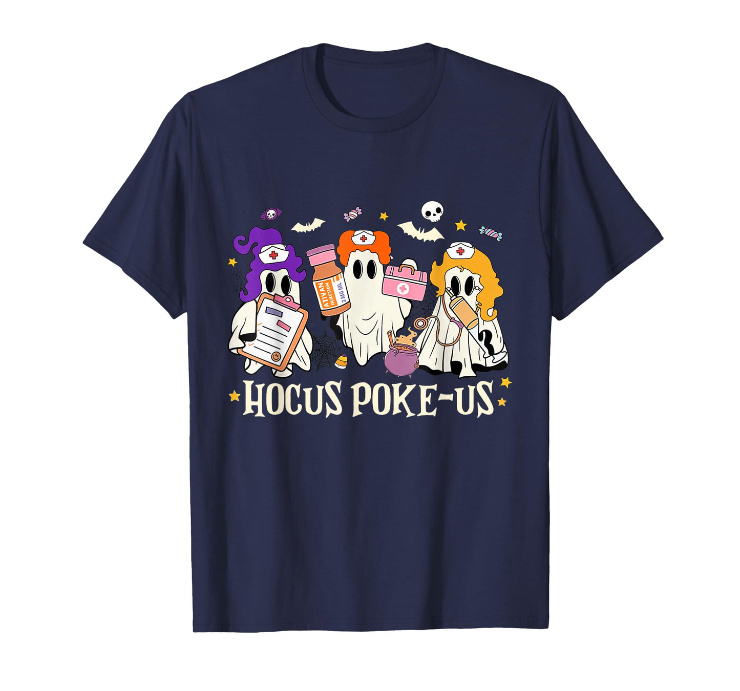 Halloween Ghost Nurse Hocus Poke Us Costume Scrub Top Women T-Shirt