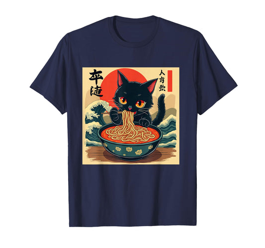 Funny Cat Ramen Retro Japanese Anime Kawaii Noodle T-Shirt