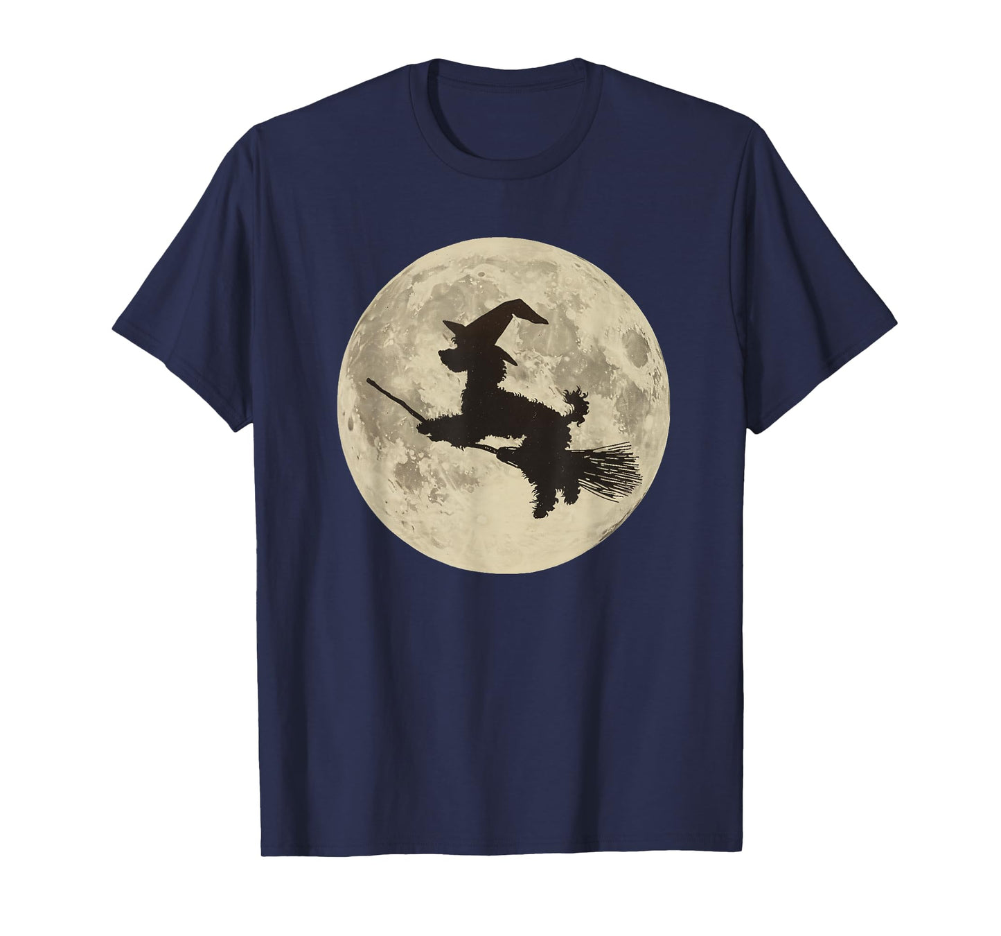 Poodle Halloween Moon Dog Witch on Broomstick Spooky Season T-Shirt