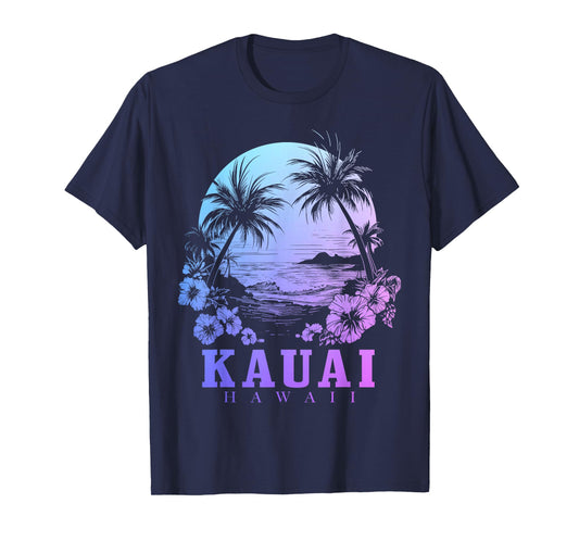 Kauai Hawaii Hawaiian Hibiscus Flowers Surfer Souvenir T-Shirt