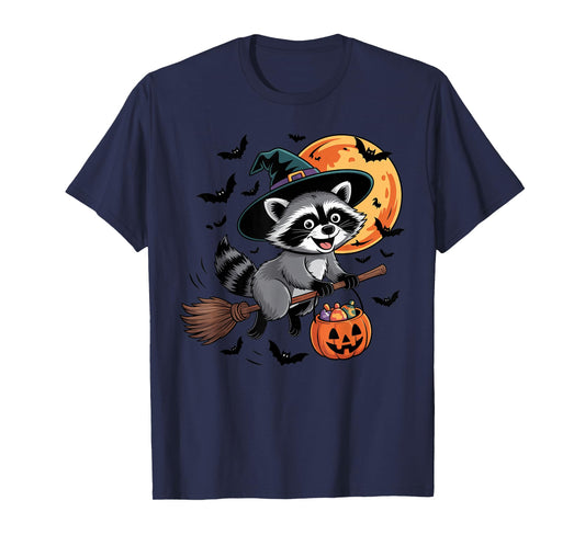 Cute Raccoon Witch with Jack-O-Lantern Pumpkin Halloween T-Shirt