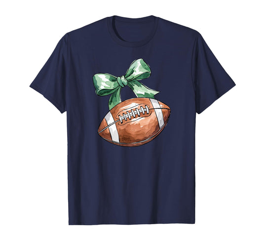Coquette Football with Green Bow, Cute Team Spirit Sports T-Shirt