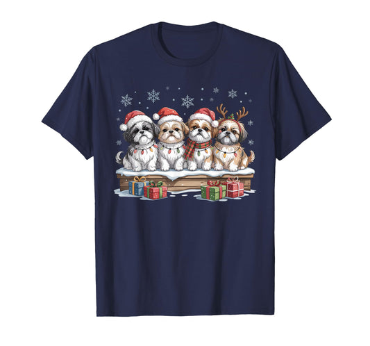 Cute Shih Tzu Christmas Puppies Dog Lovers Funny Holiday T-Shirt
