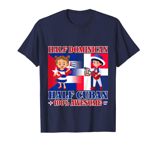 Half Cuban Half Dominican Republic Flag Toddler Girl Boy T-Shirt
