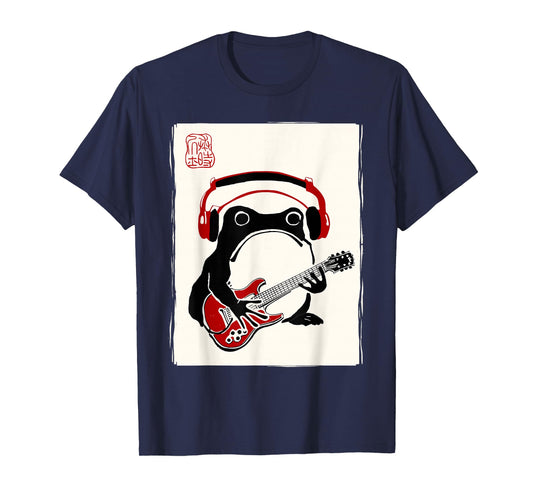 Funny Grumpy Frog Guitar Rock Music Kawaii Japanese T-Shirt
