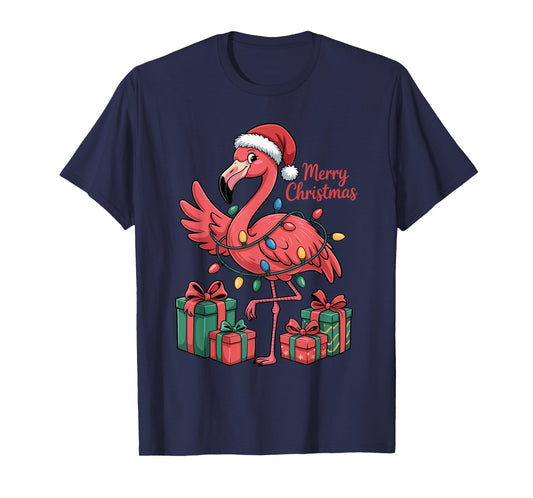 Flamingo Santa Hat Christmas Funny Tropical Birds Lovers T-Shirt