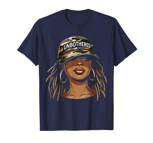 Unbothered Black Woman With Cap Camo Afro T-Shirt