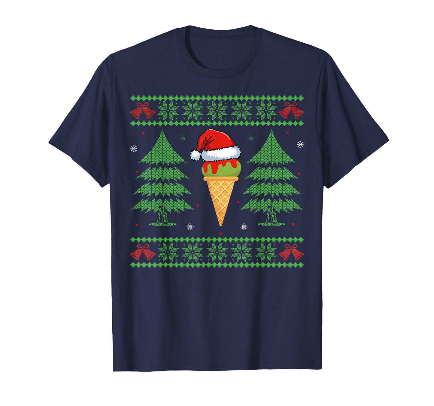 Funny Ice Cream Lover Xmas Santa Ugly Style Christmas T-Shirt