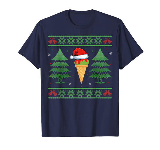 Funny Ice Cream Lover Xmas Santa Ugly Style Christmas T-Shirt
