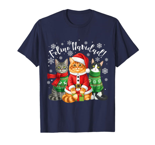 Feline Navidad Funny Cat Christmas Holiday Ugly Christmas T-Shirt
