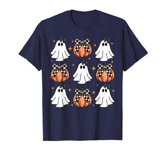 Coquette Bow Pumpkin Ghost Halloween Girly Ghost Women Girl T-Shirt