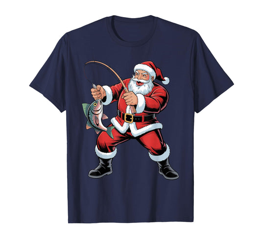 Fisherman Santa Funny Fishing Lovers Christmas Xmas Pajama T-Shirt