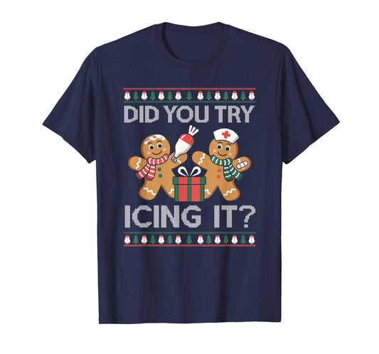 Did You Try Icing It Retro Christmas Gingerbread Nurse Squad T-Shirt