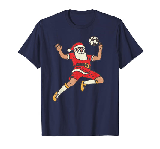 Santa Playing Soccer Christmas Vintage Funny Xmas Holiday T-Shirt