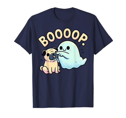 Funny Halloween Ghost Pug Boop Silly Puppy Dog Humor Men Women Kids T-Shirt