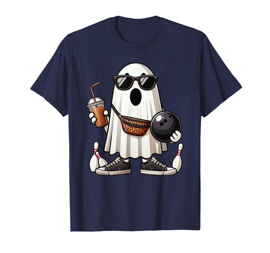 Funny Ghost Bowling Boo Coffee Halloween Mens Womens Kids T-Shirt