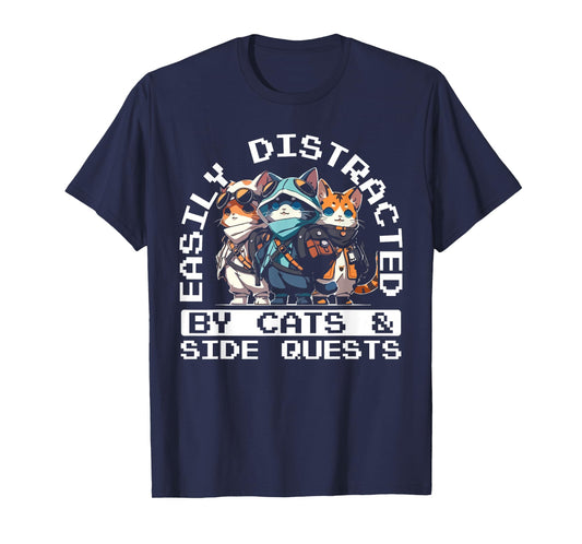 RPG Gamer Cats Distraction During Side Quest Nerdy T-Shirt