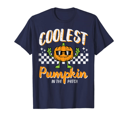 Coolest Pumpkin In Patch Halloween Retro Costume Groovy Boys T-Shirt