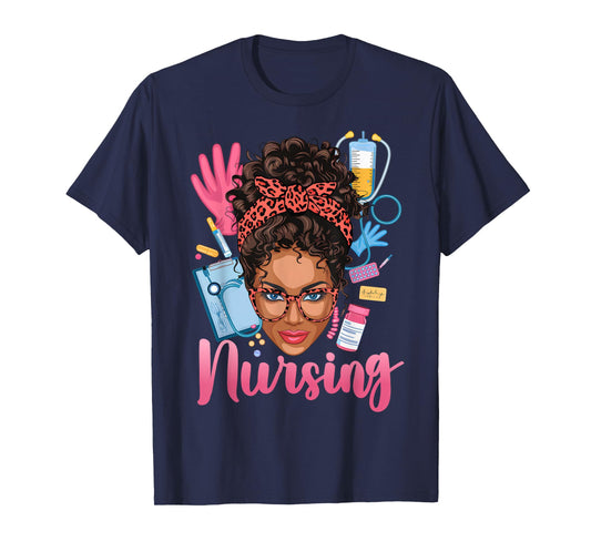 Black Melanin Nurse Black History Month Afro Hair T-Shirt