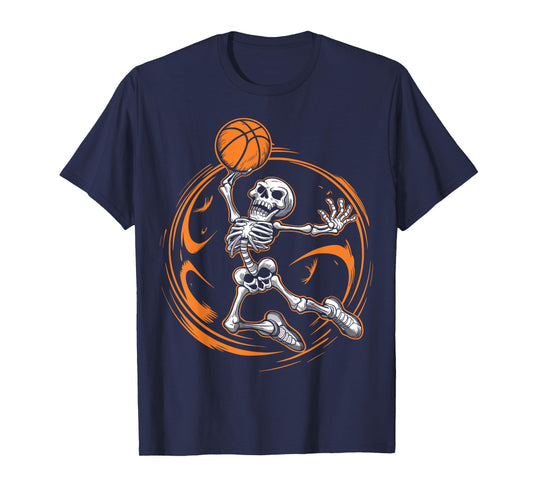 Basketball Skeleton Halloween Men Boys Basketball Halloween T-Shirt