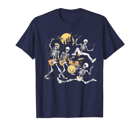 Rock Skeleton Halloween Funny Music Guitar Men Women Kids T-Shirt