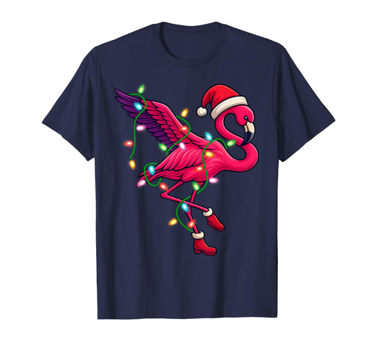 Flamingo Santa Christmas Tree Lighting Xmas Funny Gifts T-Shirt