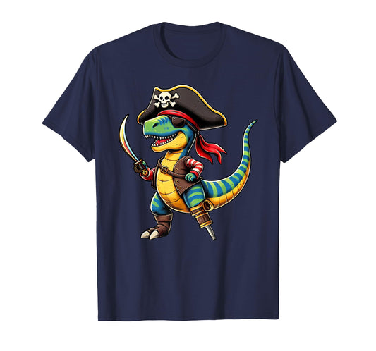 Funny Halloween Boys Kids Toddlers Dinosaur Trex Pirate T-Shirt