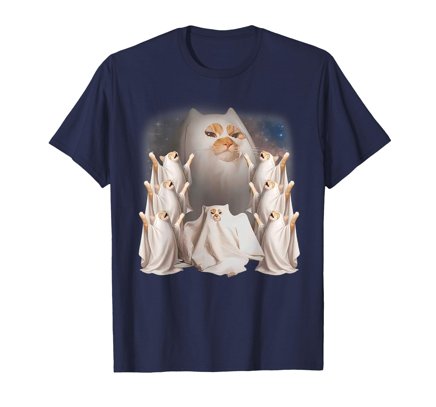 Vintage Ghost Cat Meme Funny Halloween Men Women Kids T-Shirt