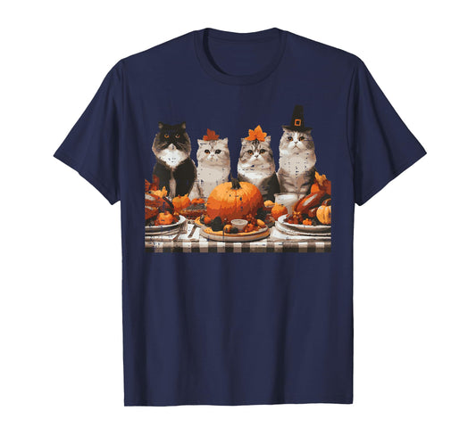 Thanksgiving Cats Dinner Feast Vintage Fall Men Women Kids T-Shirt