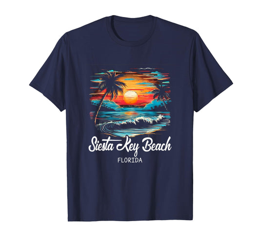 Family Vacation Retro Sunset Florida Siesta Key Beach T-Shirt