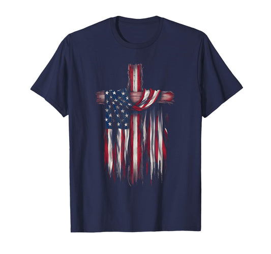 USA Flag Religious Quote 4th of July Christian Faith Women Men T-Shirt