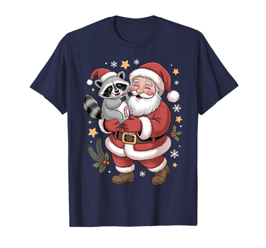 Cute Raccoon Santa Christmas Holiday Cartoon Funny Raccoons T-Shirt