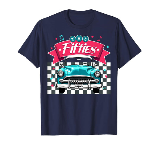 The Fifties 1950s Car Music Checkerboard Rockabilly Sock Hop T-Shirt