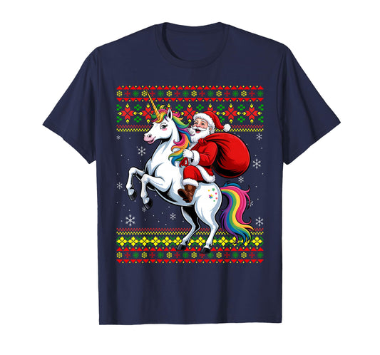 Santa Claus On Unicorn Ugly Christmas Holiday Kids Girls T-Shirt
