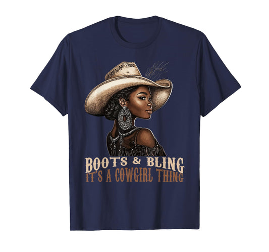 Boots and Bling it's Cowgirl Thing Western Country Melanin T-Shirt